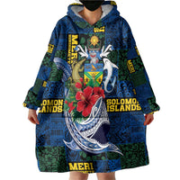 Solomon Islands Meri Kirihimete Wearable Blanket Hoodie Funny Santa Riding Shark - Polynesian Pride