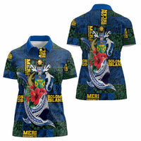 Solomon Islands Meri Kirihimete Women Polo Shirt Funny Santa Riding Shark - Polynesian Pride