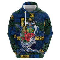 Solomon Islands Meri Kirihimete Zip Hoodie Funny Santa Riding Shark - Polynesian Pride