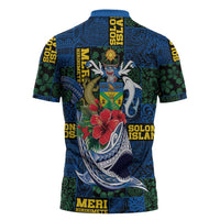 Solomon Islands Meri Kirihimete Zipper Polo Shirt Funny Santa Riding Shark - Polynesian Pride
