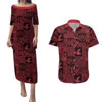 Black Tonga Kilisimasi Fiefia Couples Matching Puletasi and Hawaiian Shirt Pacific Patchwork Xmas Vibes LT9 Black - Polynesian Pride