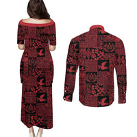 Black Tonga Kilisimasi Fiefia Couples Matching Puletasi and Long Sleeve Button Shirt Pacific Patchwork Xmas Vibes LT9 - Polynesian Pride