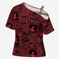 Black Tonga Kilisimasi Fiefia Cross Shoulder Shirt Pacific Patchwork Xmas Vibes - Polynesian Pride