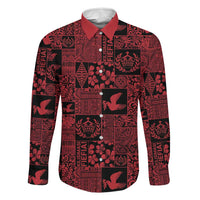 Black Tonga Kilisimasi Fiefia Family Matching Mermaid Dress and Hawaiian Shirt Pacific Patchwork Xmas Vibes LT9 Dad's Shirt - Long Sleeve Black - Polynesian Pride