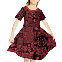 Black Tonga Kilisimasi Fiefia Kid Short Sleeve Dress Pacific Patchwork Xmas Vibes LT9 - Polynesian Pride