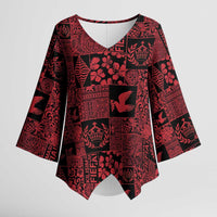 Black Tonga Kilisimasi Fiefia Kimono Sleeve Blouse Pacific Patchwork Xmas Vibes - Polynesian Pride