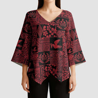 Black Tonga Kilisimasi Fiefia Kimono Sleeve Blouse Pacific Patchwork Xmas Vibes - Polynesian Pride