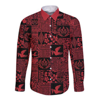 Black Tonga Kilisimasi Fiefia Long Sleeve Button Shirt Pacific Patchwork Xmas Vibes - Polynesian Pride