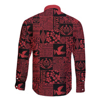 Black Tonga Kilisimasi Fiefia Long Sleeve Button Shirt Pacific Patchwork Xmas Vibes - Polynesian Pride