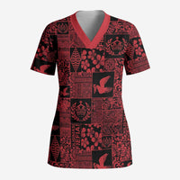 Black Tonga Kilisimasi Fiefia Scrub Top Pacific Patchwork Xmas Vibes - Polynesian Pride