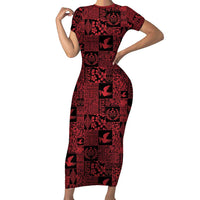 Black Tonga Kilisimasi Fiefia Short Sleeve Bodycon Dress Pacific Patchwork Xmas Vibes - Polynesian Pride