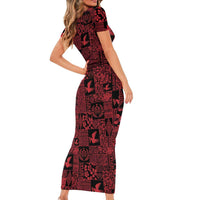 Black Tonga Kilisimasi Fiefia Short Sleeve Bodycon Dress Pacific Patchwork Xmas Vibes LT9 - Polynesian Pride
