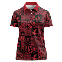 Black Tonga Kilisimasi Fiefia Women Polo Shirt Pacific Patchwork Xmas Vibes LT9 Female Black - Polynesian Pride