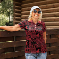 Black Tonga Kilisimasi Fiefia Women Polo Shirt Pacific Patchwork Xmas Vibes LT9 - Polynesian Pride