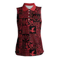 Black Tonga Kilisimasi Fiefia Women Sleeveless Polo Shirt Pacific Patchwork Xmas Vibes - Polynesian Pride