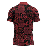 Black Tonga Kilisimasi Fiefia Zipper Polo Shirt Pacific Patchwork Xmas Vibes LT9 - Polynesian Pride