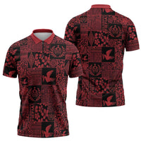 Black Tonga Kilisimasi Fiefia Zipper Polo Shirt Pacific Patchwork Xmas Vibes LT9 - Polynesian Pride