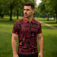 Black Tonga Kilisimasi Fiefia Zipper Polo Shirt Pacific Patchwork Xmas Vibes LT9 - Polynesian Pride