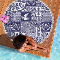 Blue Tonga Kilisimasi Fiefia Beach Blanket Pacific Patchwork Xmas Vibes - Polynesian Pride