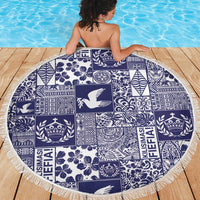Blue Tonga Kilisimasi Fiefia Beach Blanket Pacific Patchwork Xmas Vibes - Polynesian Pride