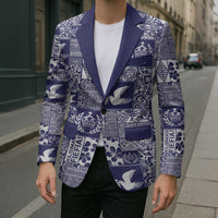 Blue Tonga Kilisimasi Fiefia Blazer Pacific Patchwork Xmas Vibes - Polynesian Pride