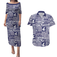 Blue Tonga Kilisimasi Fiefia Couples Matching Puletasi and Hawaiian Shirt Pacific Patchwork Xmas Vibes LT9 Blue - Polynesian Pride
