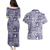 Blue Tonga Kilisimasi Fiefia Couples Matching Puletasi and Hawaiian Shirt Pacific Patchwork Xmas Vibes LT9 - Polynesian Pride