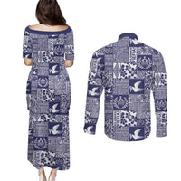 Blue Tonga Kilisimasi Fiefia Couples Matching Puletasi and Long Sleeve Button Shirt Pacific Patchwork Xmas Vibes LT9 - Polynesian Pride