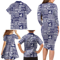 Blue Tonga Kilisimasi Fiefia Family Matching Long Sleeve Bodycon Dress and Hawaiian Shirt Pacific Patchwork Xmas Vibes - Polynesian Pride