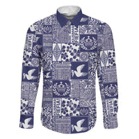Blue Tonga Kilisimasi Fiefia Family Matching Long Sleeve Bodycon Dress and Hawaiian Shirt Pacific Patchwork Xmas Vibes LT9 Dad's Shirt - Long Sleeve Blue - Polynesian Pride