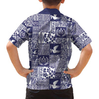 Blue Tonga Kilisimasi Fiefia Family Matching Off The Shoulder Long Sleeve Dress and Hawaiian Shirt Pacific Patchwork Xmas Vibes - Polynesian Pride