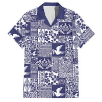 Blue Tonga Kilisimasi Fiefia Family Matching Off The Shoulder Long Sleeve Dress and Hawaiian Shirt Pacific Patchwork Xmas Vibes - Polynesian Pride