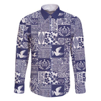 Blue Tonga Kilisimasi Fiefia Family Matching Off The Shoulder Long Sleeve Dress and Hawaiian Shirt Pacific Patchwork Xmas Vibes - Polynesian Pride