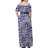 Blue Tonga Kilisimasi Fiefia Family Matching Off Shoulder Maxi Dress and Hawaiian Shirt Pacific Patchwork Xmas Vibes - Polynesian Pride