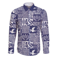 Blue Tonga Kilisimasi Fiefia Family Matching Off Shoulder Short Dress and Hawaiian Shirt Pacific Patchwork Xmas Vibes - Polynesian Pride