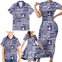 Blue Tonga Kilisimasi Fiefia Family Matching Short Sleeve Bodycon Dress and Hawaiian Shirt Pacific Patchwork Xmas Vibes - Polynesian Pride