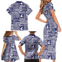 Blue Tonga Kilisimasi Fiefia Family Matching Short Sleeve Bodycon Dress and Hawaiian Shirt Pacific Patchwork Xmas Vibes - Polynesian Pride