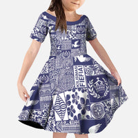 Blue Tonga Kilisimasi Fiefia Kid Short Sleeve Dress Pacific Patchwork Xmas Vibes LT9 KID Blue - Polynesian Pride