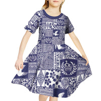 Blue Tonga Kilisimasi Fiefia Kid Short Sleeve Dress Pacific Patchwork Xmas Vibes LT9 - Polynesian Pride