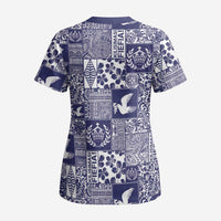 Blue Tonga Kilisimasi Fiefia Scrub Top Pacific Patchwork Xmas Vibes - Polynesian Pride