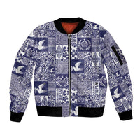 Blue Tonga Kilisimasi Fiefia Sleeve Zip Bomber Jacket Pacific Patchwork Xmas Vibes - Polynesian Pride