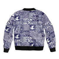 Blue Tonga Kilisimasi Fiefia Sleeve Zip Bomber Jacket Pacific Patchwork Xmas Vibes - Polynesian Pride