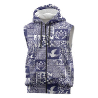 Blue Tonga Kilisimasi Fiefia Sleeveless Zip Hoodie Pacific Patchwork Xmas Vibes LT9 Blue - Polynesian Pride