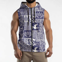 Blue Tonga Kilisimasi Fiefia Sleeveless Zip Hoodie Pacific Patchwork Xmas Vibes LT9 - Polynesian Pride