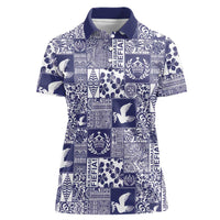 Blue Tonga Kilisimasi Fiefia Women Polo Shirt Pacific Patchwork Xmas Vibes LT9 Female Blue - Polynesian Pride