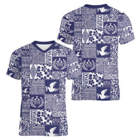 Blue Tonga Kilisimasi Fiefia Women V-Neck T-Shirt Pacific Patchwork Xmas Vibes LT9 - Polynesian Pride