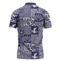 Blue Tonga Kilisimasi Fiefia Zipper Polo Shirt Pacific Patchwork Xmas Vibes LT9 - Polynesian Pride