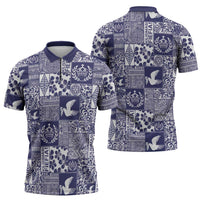 Blue Tonga Kilisimasi Fiefia Zipper Polo Shirt Pacific Patchwork Xmas Vibes LT9 - Polynesian Pride