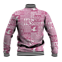 Pink Tonga Kilisimasi Fiefia Baseball Jacket Pacific Patchwork Xmas Vibes - Polynesian Pride