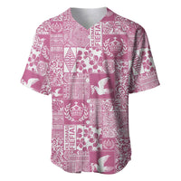 Pink Tonga Kilisimasi Fiefia Baseball Jersey Pacific Patchwork Xmas Vibes LT9 Pink - Polynesian Pride